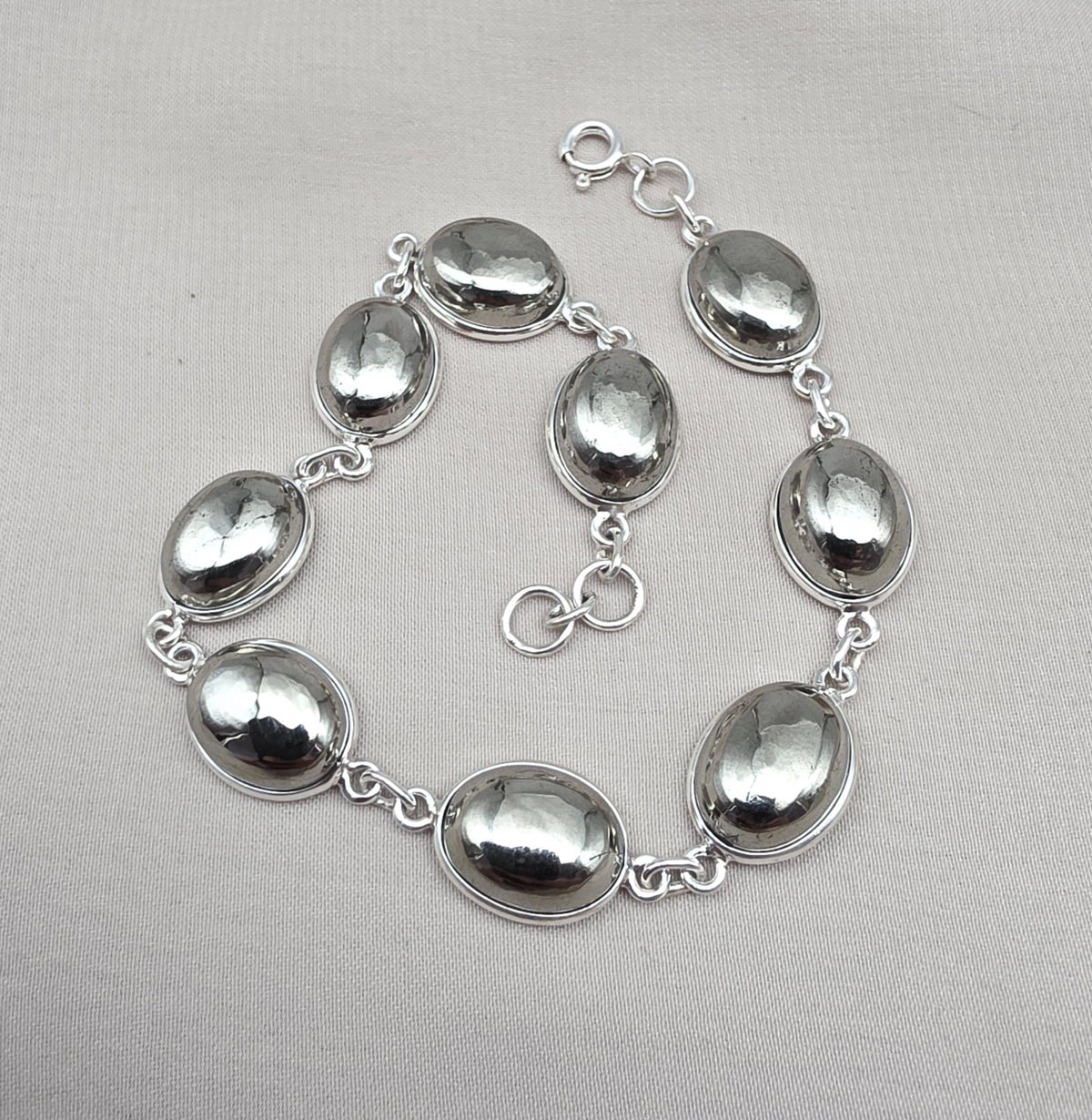925 Sterling Silver Pyrite Bracelet Minimal Oval Link Handmade Jewelry