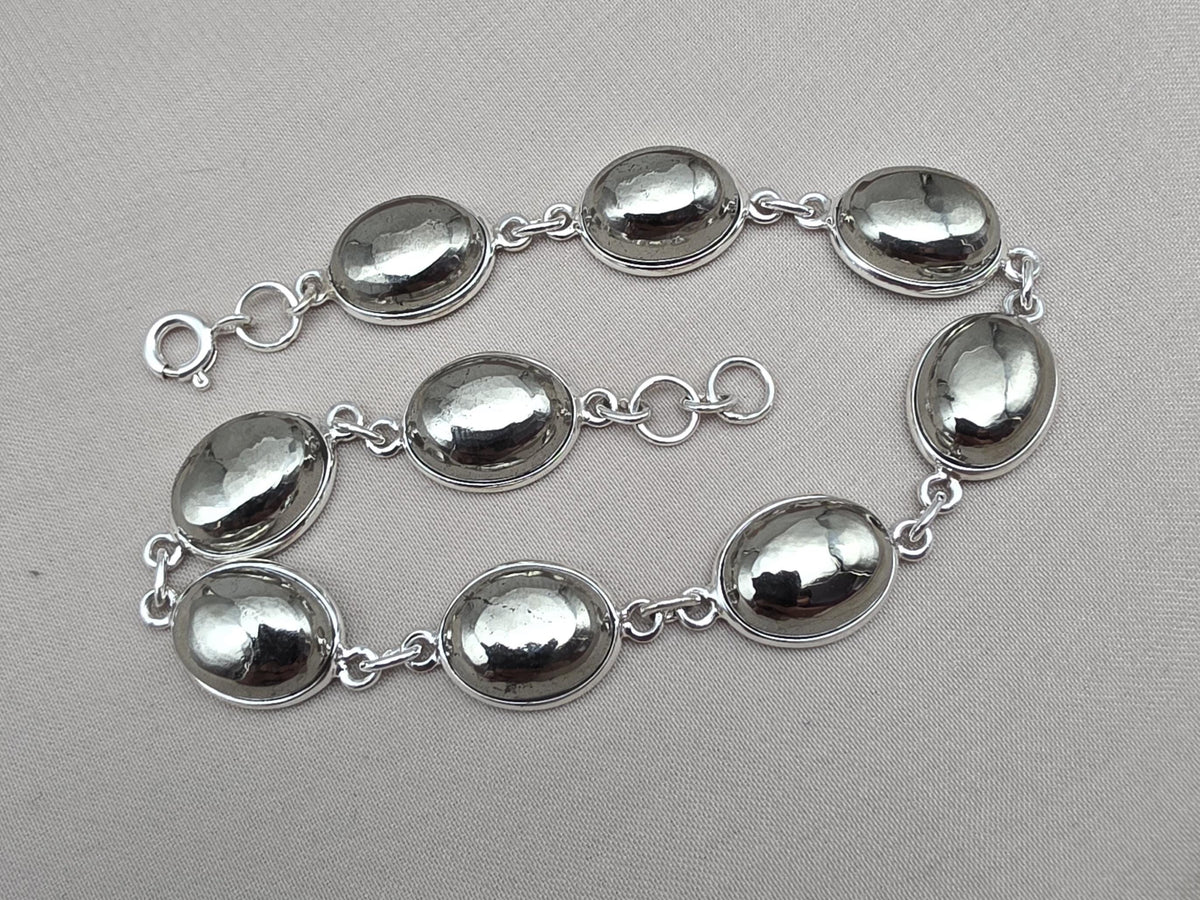 925 Sterling Silver Pyrite Bracelet Minimal Oval Link Handmade Jewelry