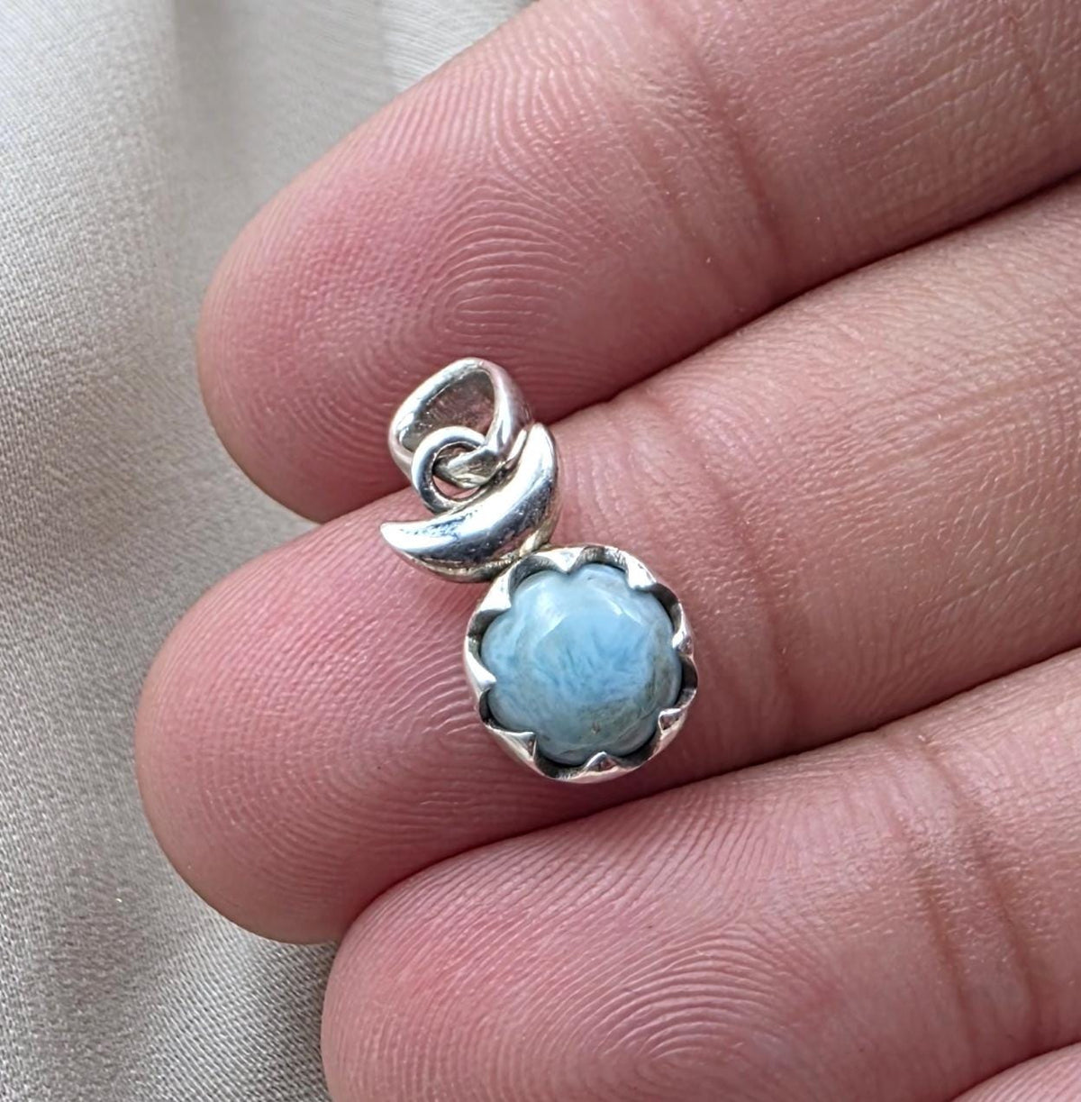 925 Sterling Silver Larimar Flower Pendant Natural Blue Larimar Floral Gemstone Necklace Charm