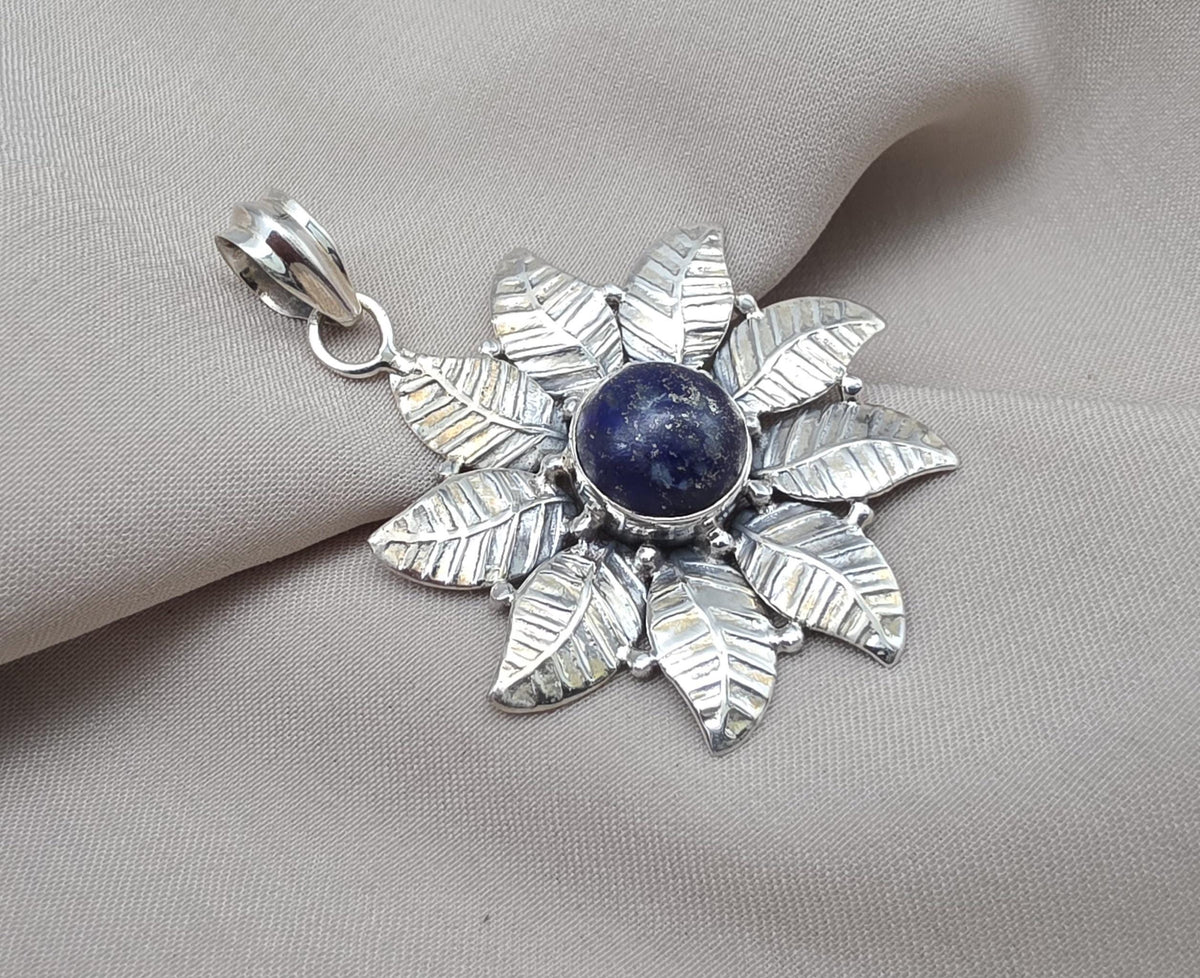 Lapis Lazuli Pendant: 925 Sterling Silver Floral Filigree Necklace