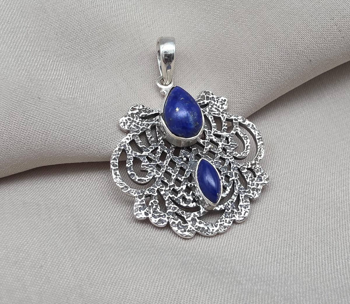 Lapis Lazuli Pendant: Handmade 925 Sterling Silver Filigree, Boho Vintage Necklace