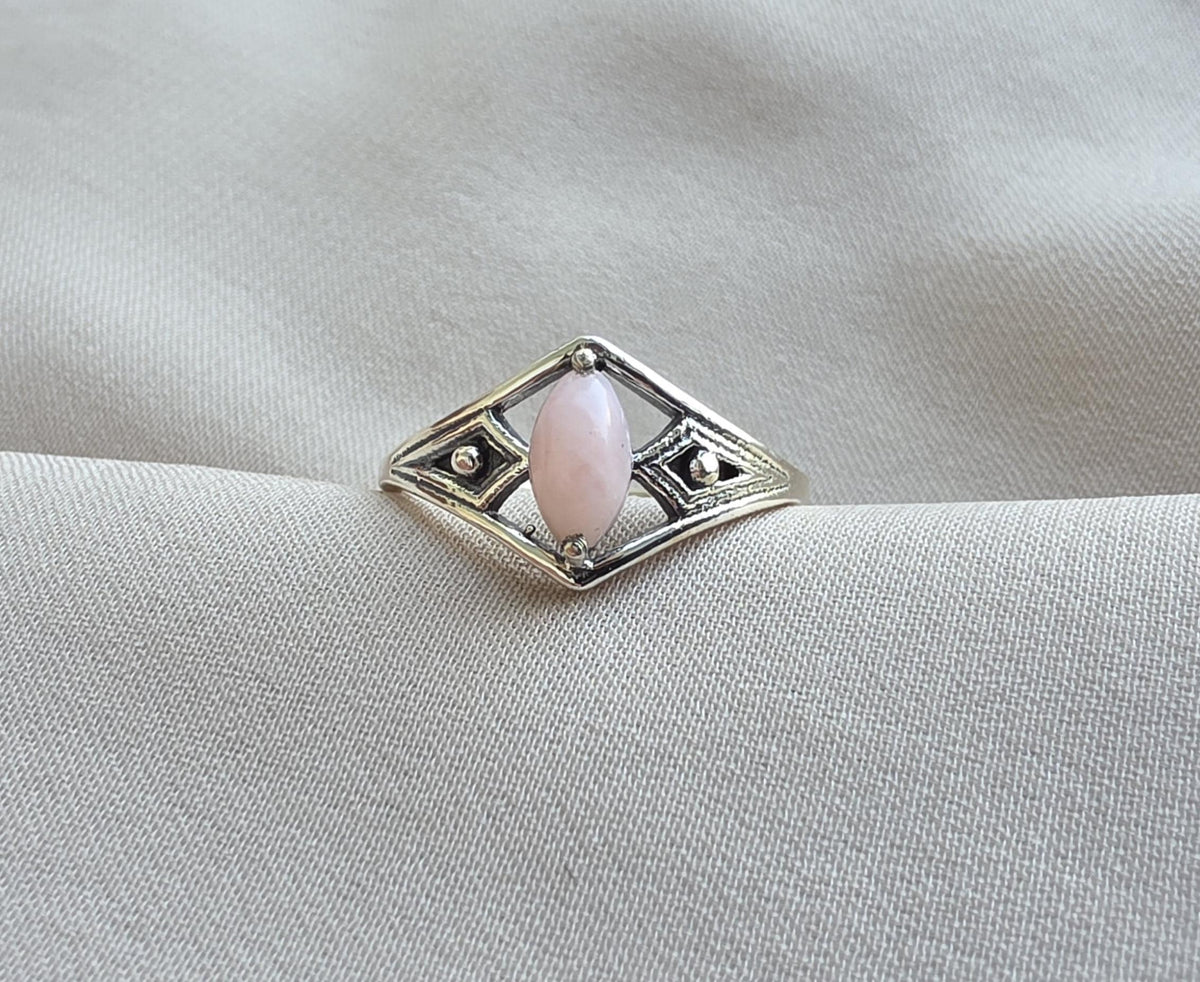 Pink Opal Ring 925 Sterling Silver Marquise Gemstone Minimal Geometric Boho Ring