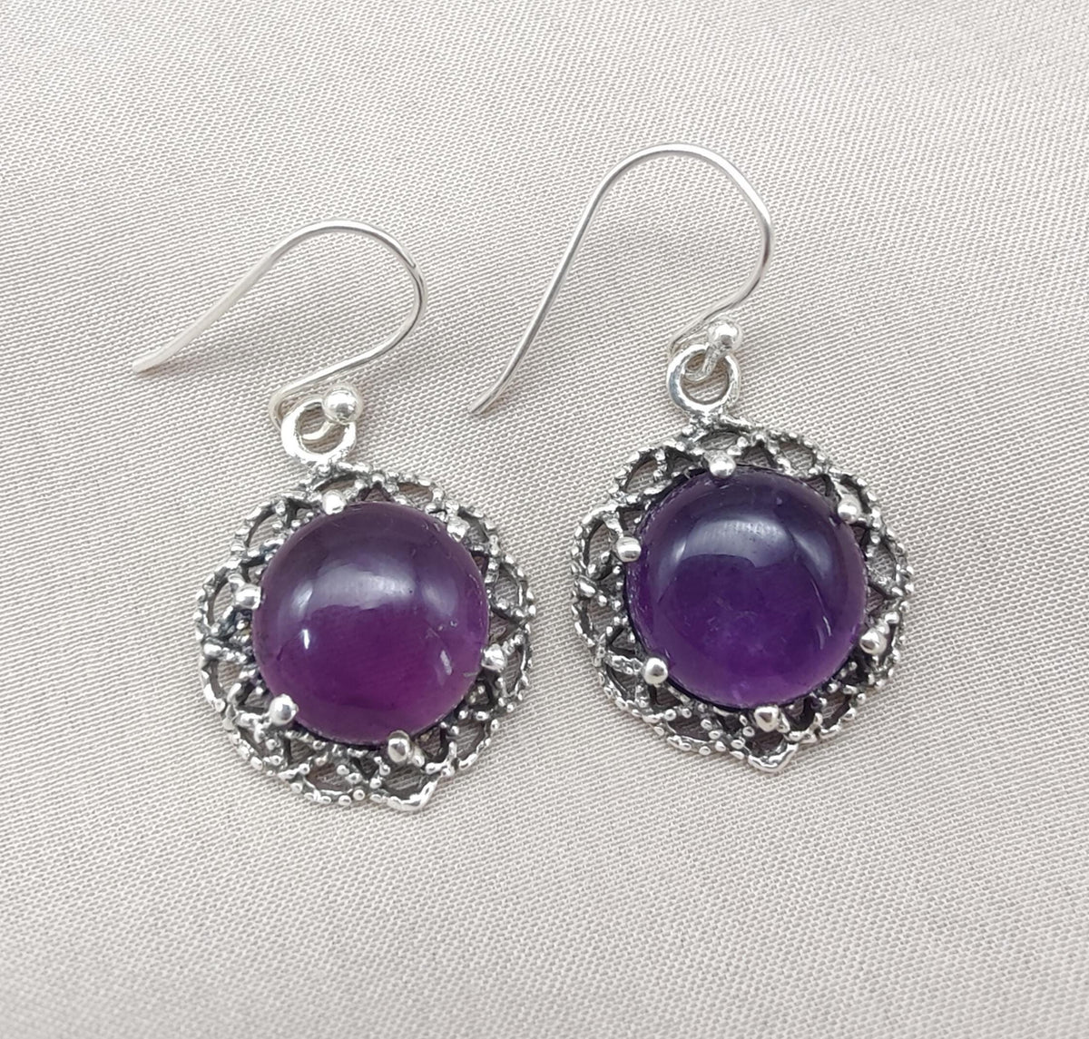 Amethyst 925 Sterling Silver Round Drop Dainty Earrings Boho Jewelry