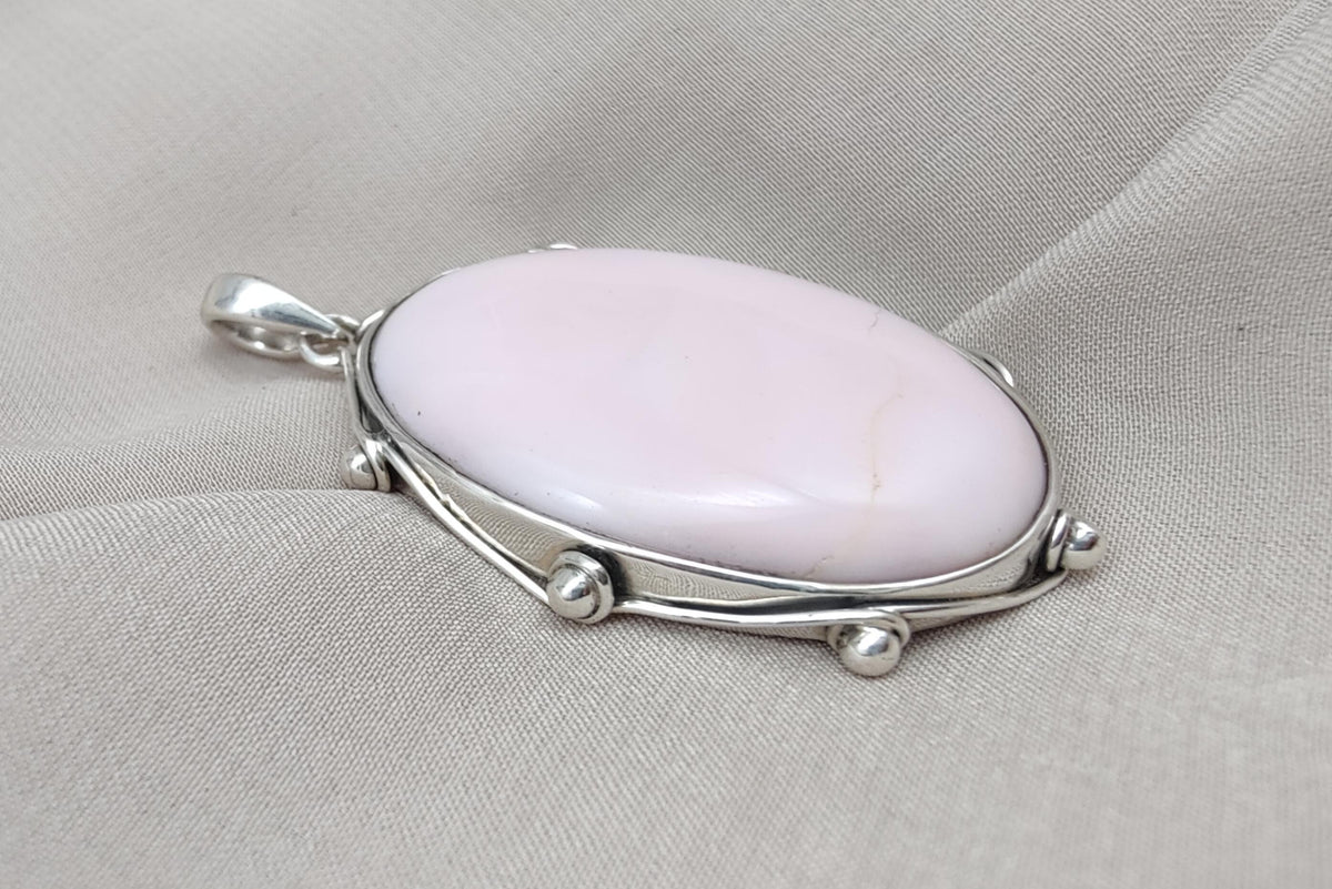 Natural Pink Opal 925 Sterling Silver Pendant: Handmade Oval Gemstone Necklace