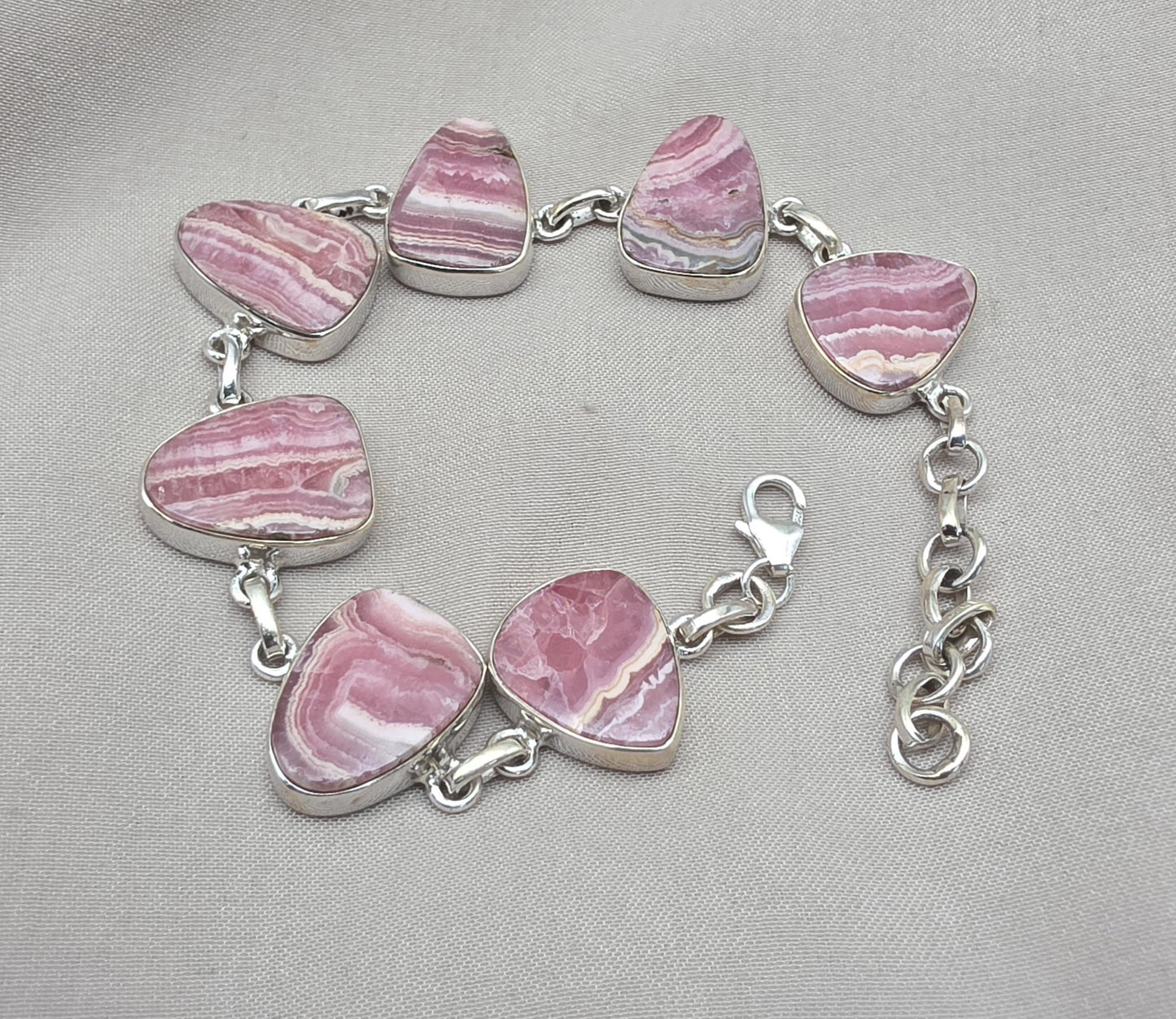 Rhodochrosite Bracelet 925 Sterling Silver Pink Statement Jewelry Wedding Gift
