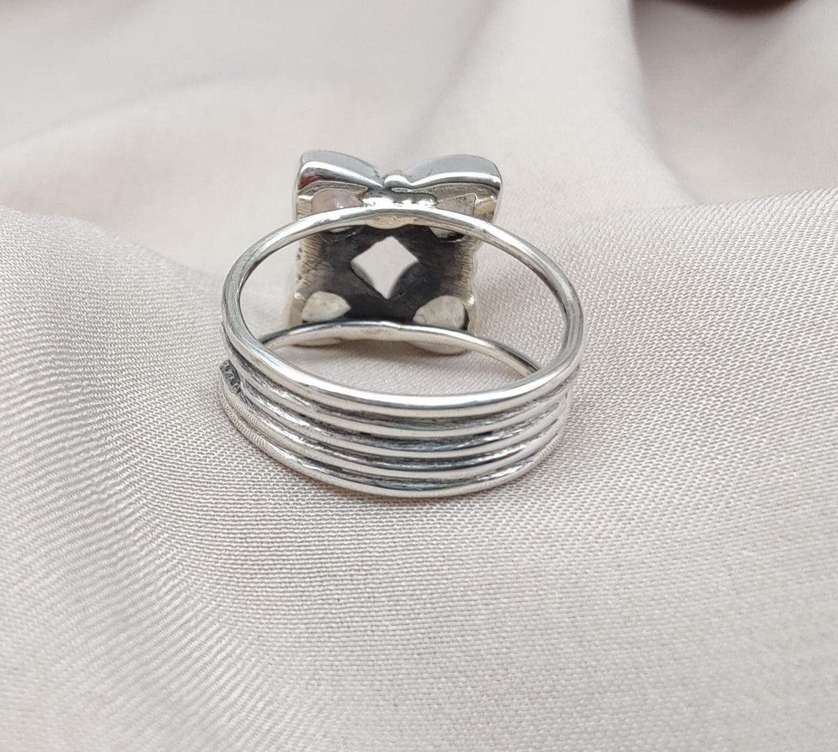 Rainbow Moonstone Floral Cluster Ring: Handmade 925 Sterling Silver