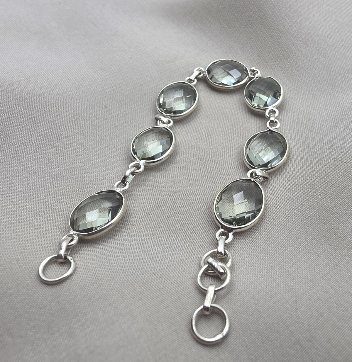 Green Amethyst 925 Sterling Silver Gemstone Vintage Bracelet Boho Jewelry