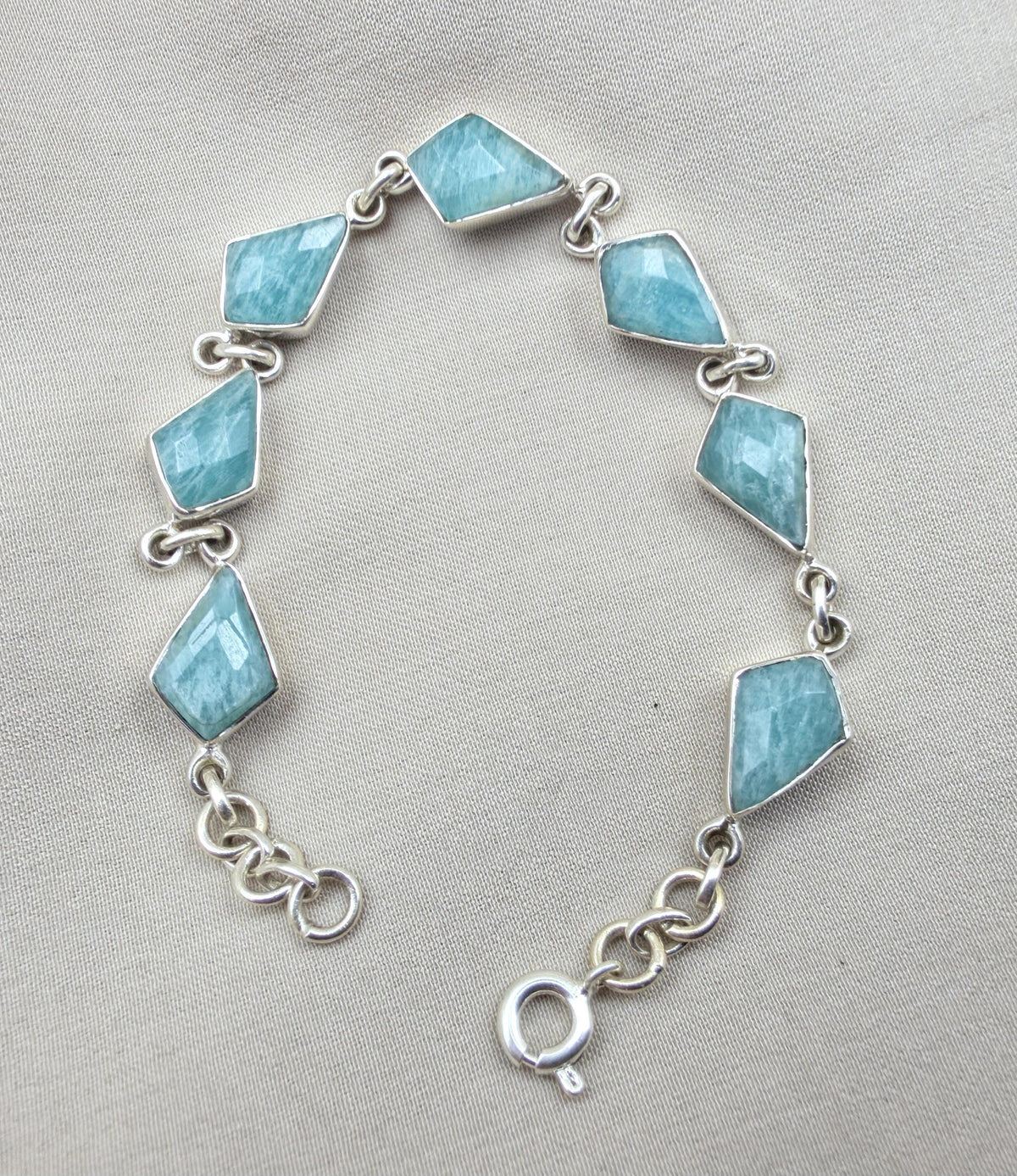 925 Sterling Silver Amazonite Bracelet Geometric Link Bracelet Blue Gemstone Jewelry