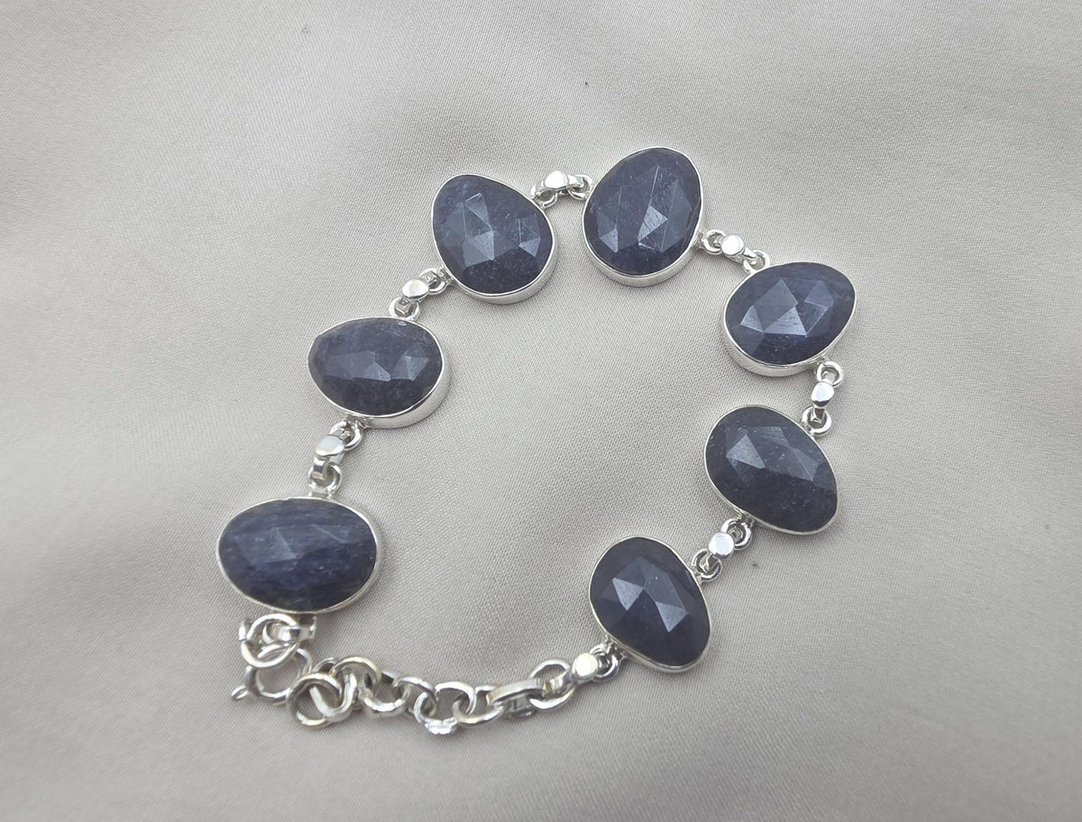925 Sterling Silver Blue Sapphire Bracelet Faceted Sapphire Jewelry September Birthstone