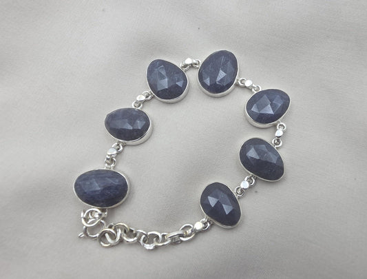 925 Sterling Silver Blue Sapphire Bracelet Faceted Sapphire Jewelry September Birthstone