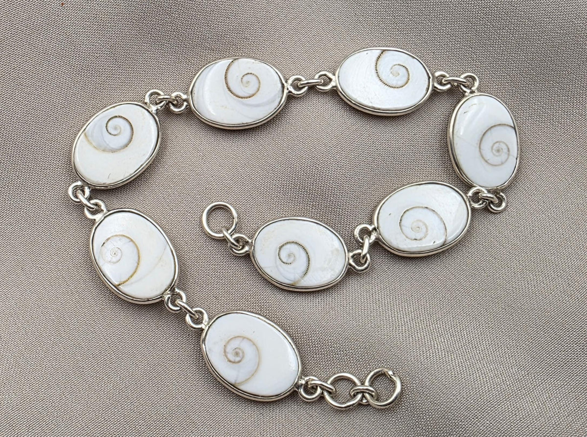 925 Silver Shiva Eye Bracelet Shell Bracelet Spiritual Protection Handmade Jewelry Gift for Her