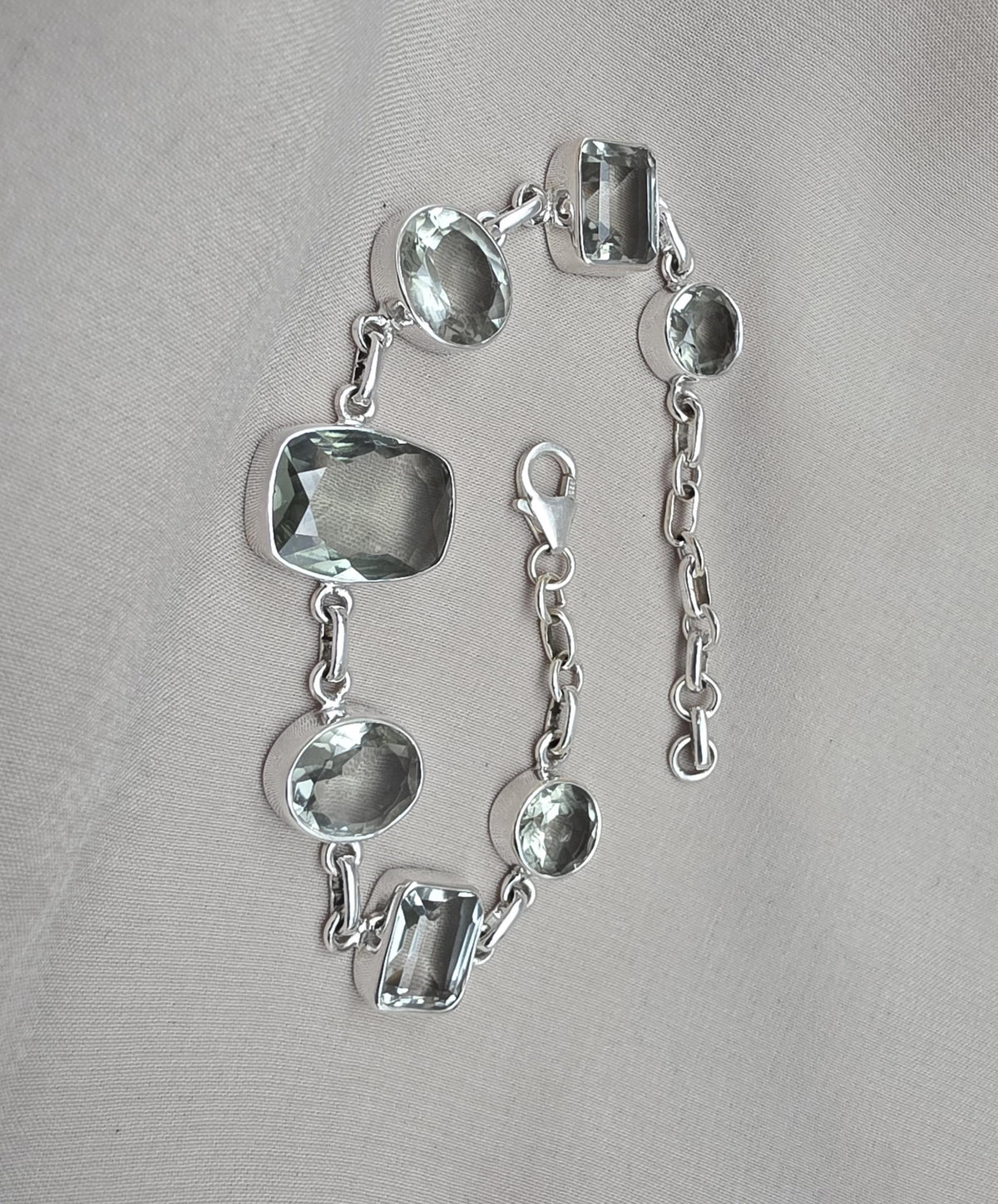 925 Sterling Silver Green Amethyst Bracelet Multi Shape Gemstone Elegant Statement Bracelet for Women