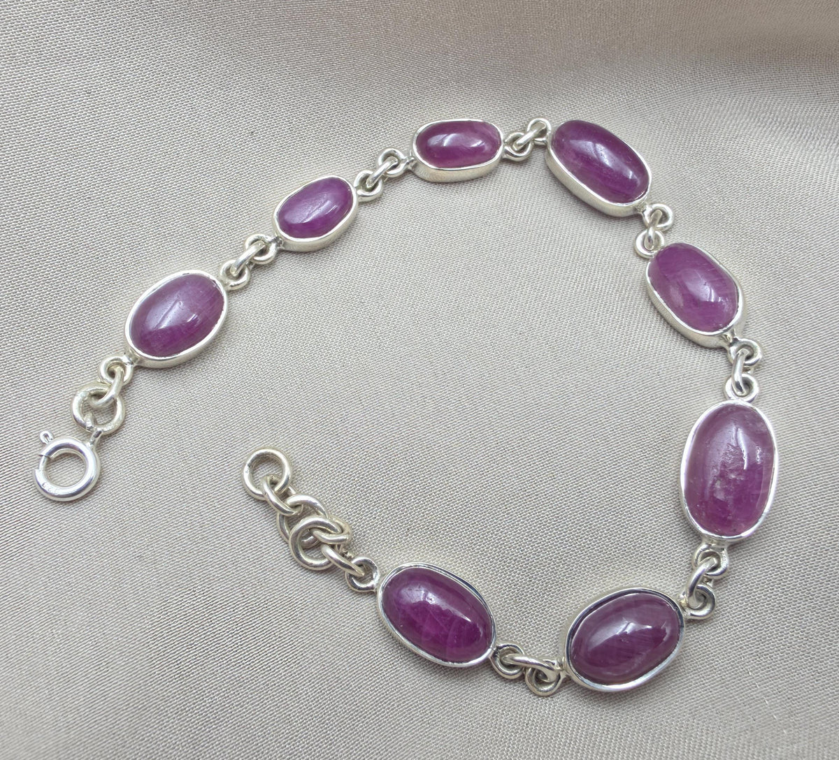 925 Sterling Silver Ruby Oval Faceted Gemstone Bracelet Handmade Boho Jewelry