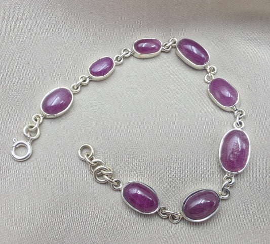 925 Sterling Silver Ruby Oval Faceted Gemstone Bracelet Handmade Boho Jewelry