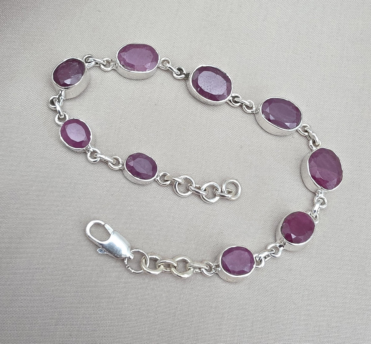 Ruby Oval Link Bracelet 925 Sterling Silver Faceted Gemstone Handmade Red Gemstone Jewelry