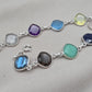 925 Sterling Silver Multi Stone Bracelet Natural Gemstone Cushion Link Jewelry