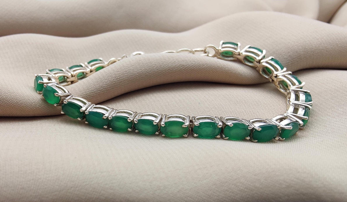 Green Onyx Tennis Bracelet: 925 Sterling Silver Gemstone Jewelry