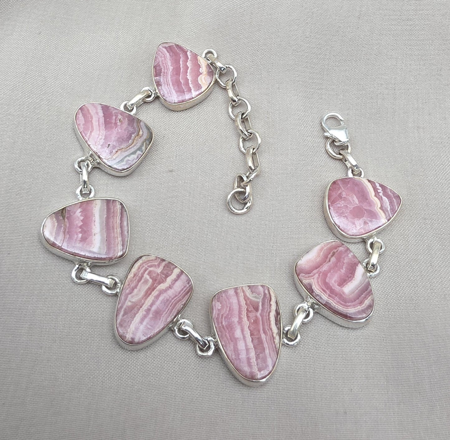 Rhodochrosite Bracelet 925 Sterling Silver Pink Statement Jewelry Wedding Gift