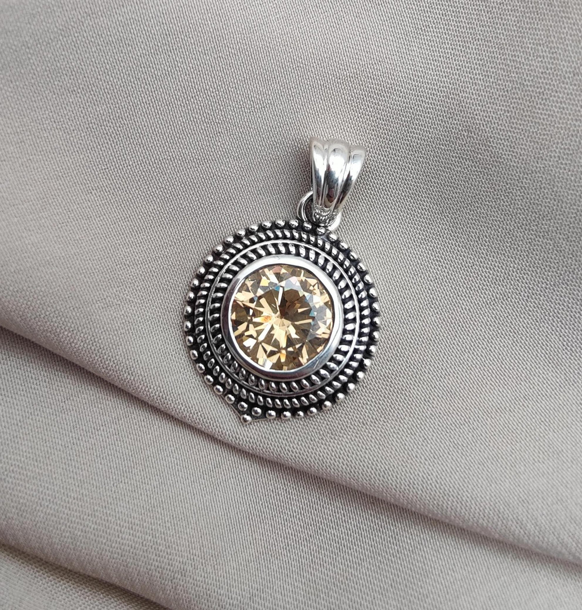 Citrine Silver Pendant: Vintage 925 Sterling, Beaded Boho Jewelry