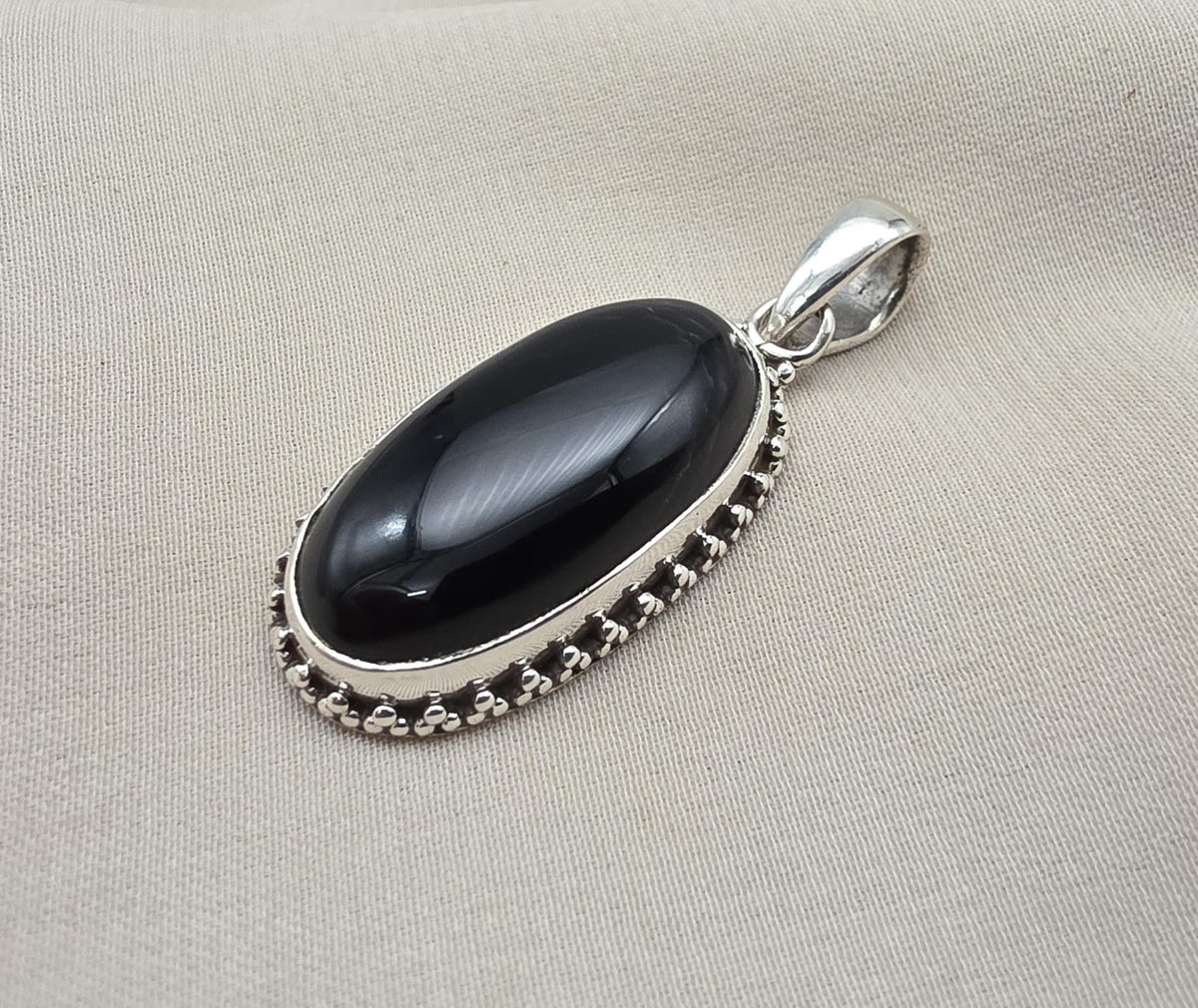 Black Onyx Pendant: 925 Sterling Silver Oval Gemstone Necklace Protection Jewelry Healing Crystal Gift