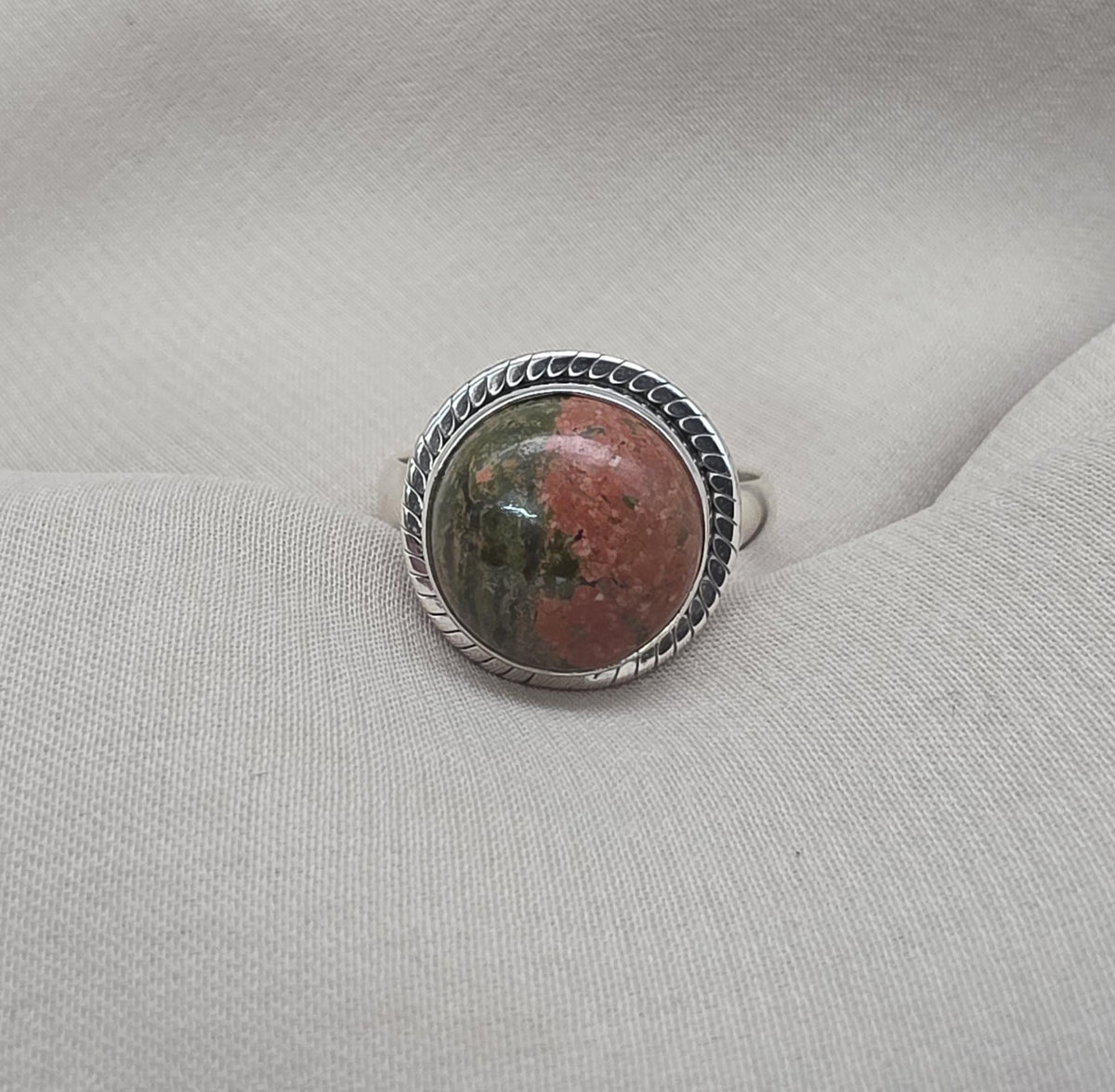 Unakite Jasper 925 Sterling Silver Ring Natural Gemstone Ring Boho Healing Crystal Jewelry