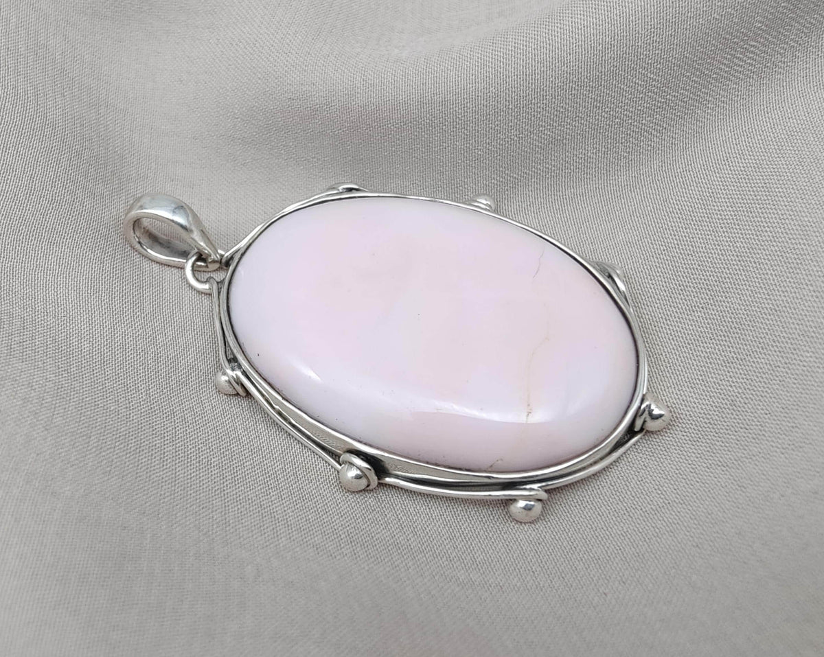 Natural Pink Opal 925 Sterling Silver Pendant: Handmade Oval Gemstone Necklace