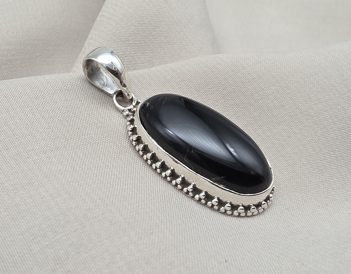 Black Onyx Pendant: 925 Sterling Silver Oval Gemstone Necklace Protection Jewelry Healing Crystal Gift
