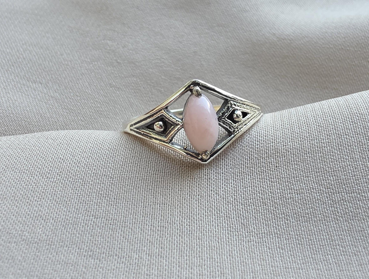 Pink Opal Ring 925 Sterling Silver Marquise Gemstone Minimal Geometric Boho Ring