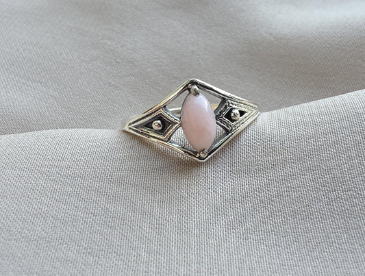 Pink Opal Ring 925 Sterling Silver Marquise Gemstone Minimal Geometric Boho Ring