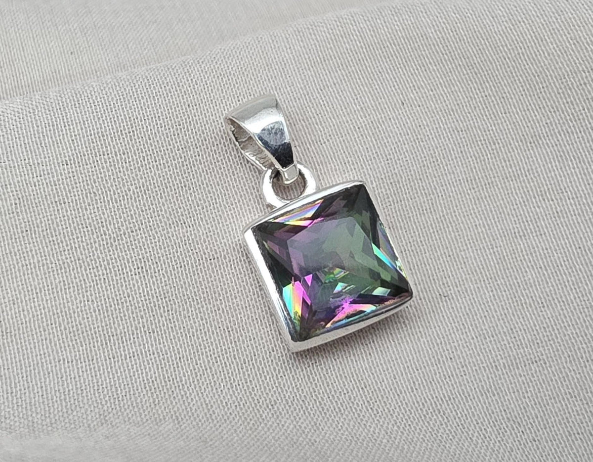 Mystic Topaz Pendant: 925 Sterling Silver Jewelry Handmade Square Gemstone Necklace Gift for Her