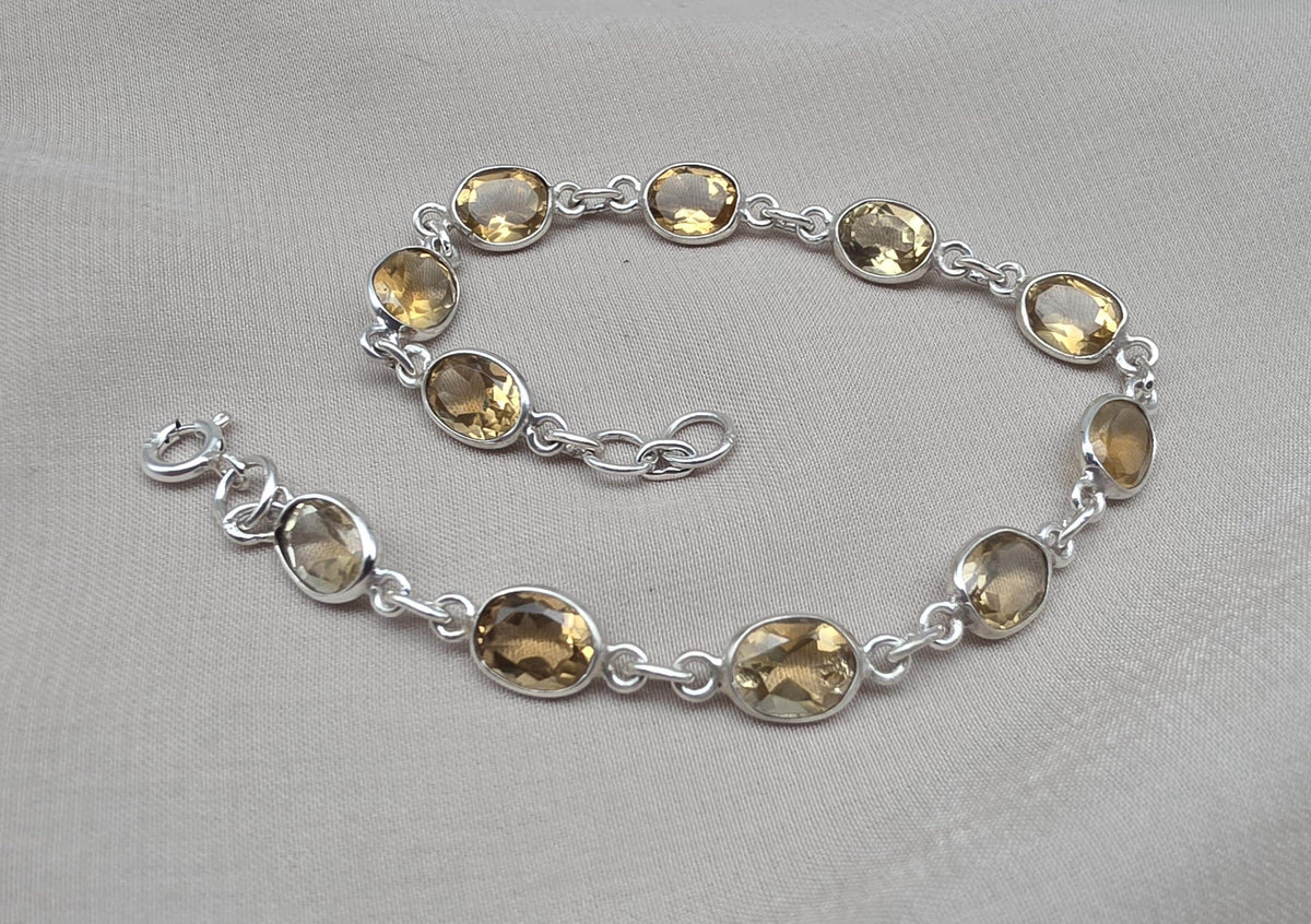 925 Sterling Silver Citrine Bracelet Yellow Gemstone Jewelry November Birthstone Gift for Her