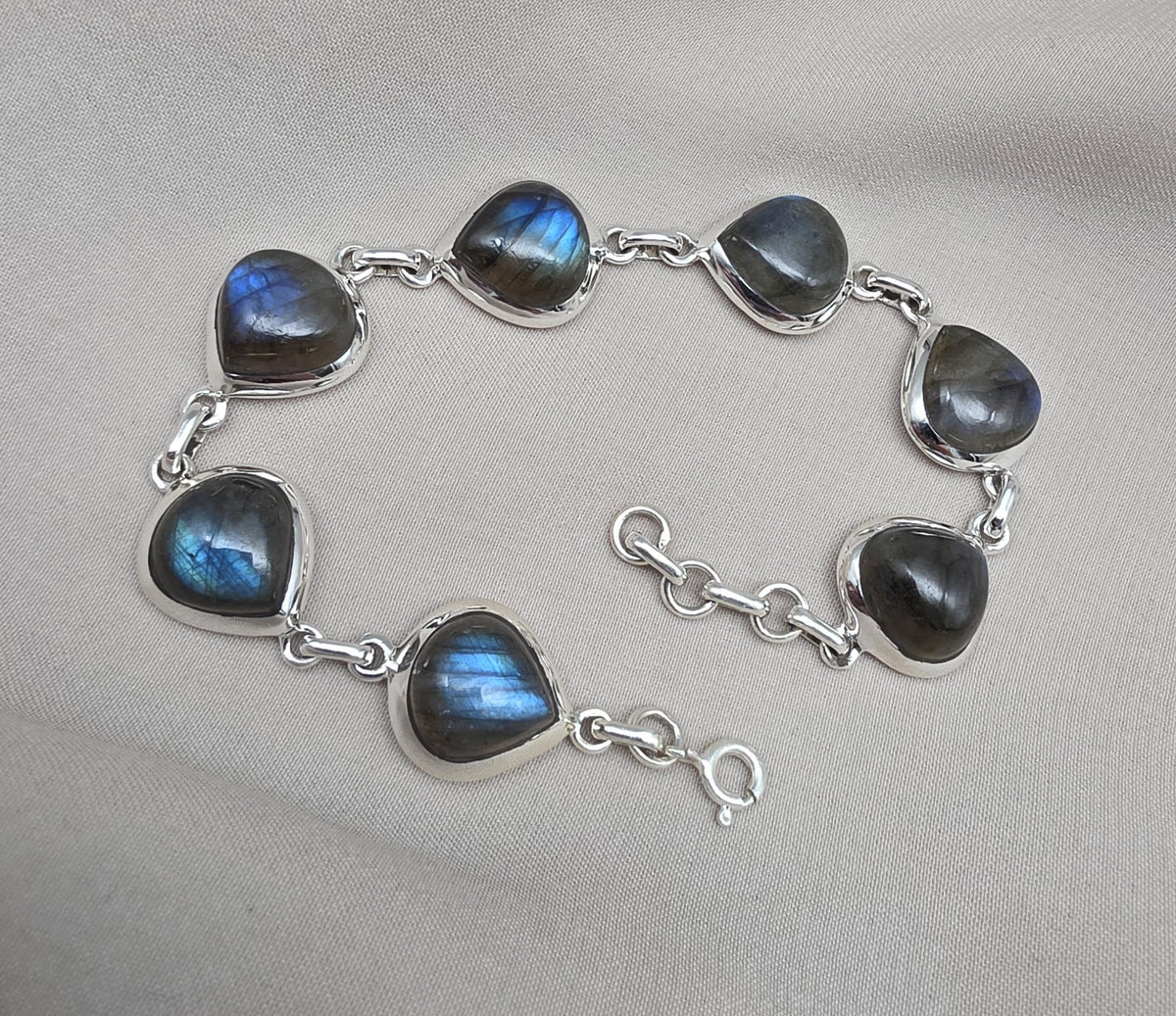 Natural Labradorite Bracelet 925 Sterling Silver, Blue Flash Labradorite Gemstone Jewelry Birthstone Gifts