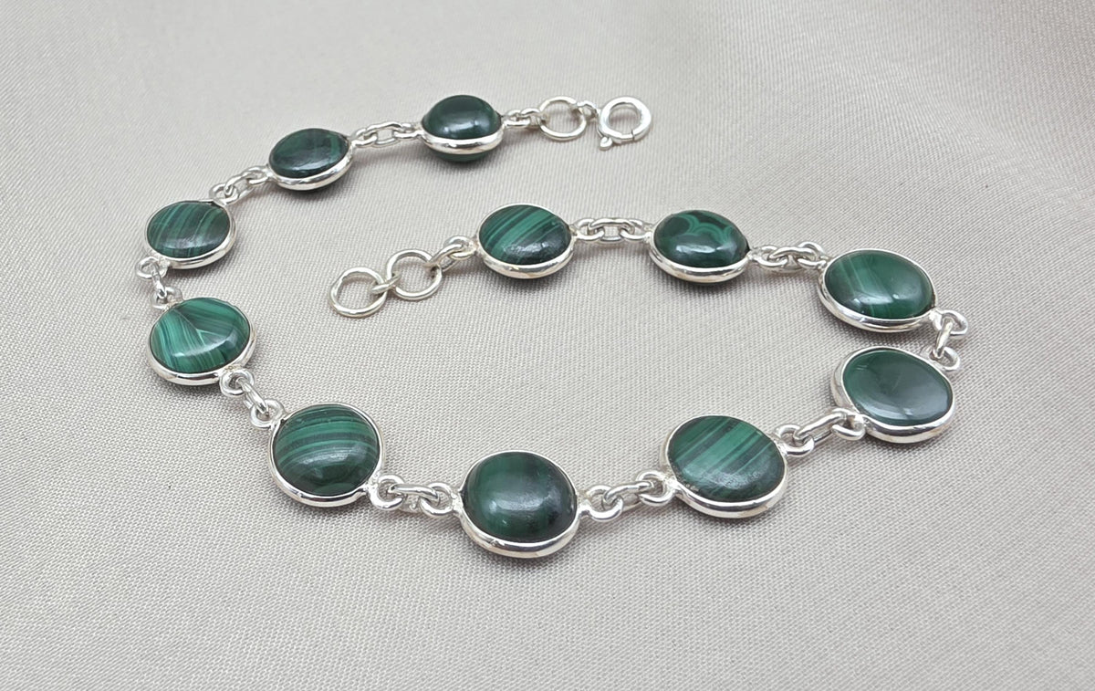 Natural Malachite Bracelet 925 Silver Green Stone Bracelet Protection Healing Jewelry