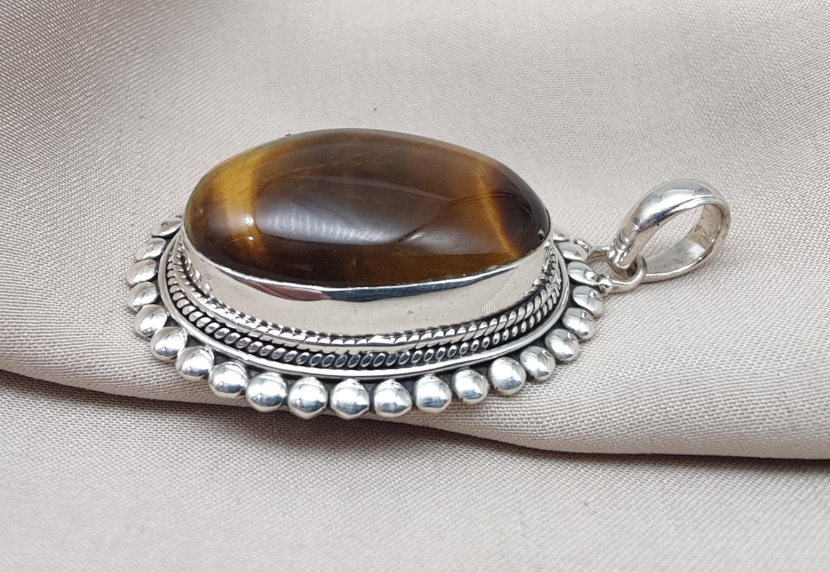 Tiger Eye Pendant | Handmade 925 Sterling Silver Necklace, Healing Stone