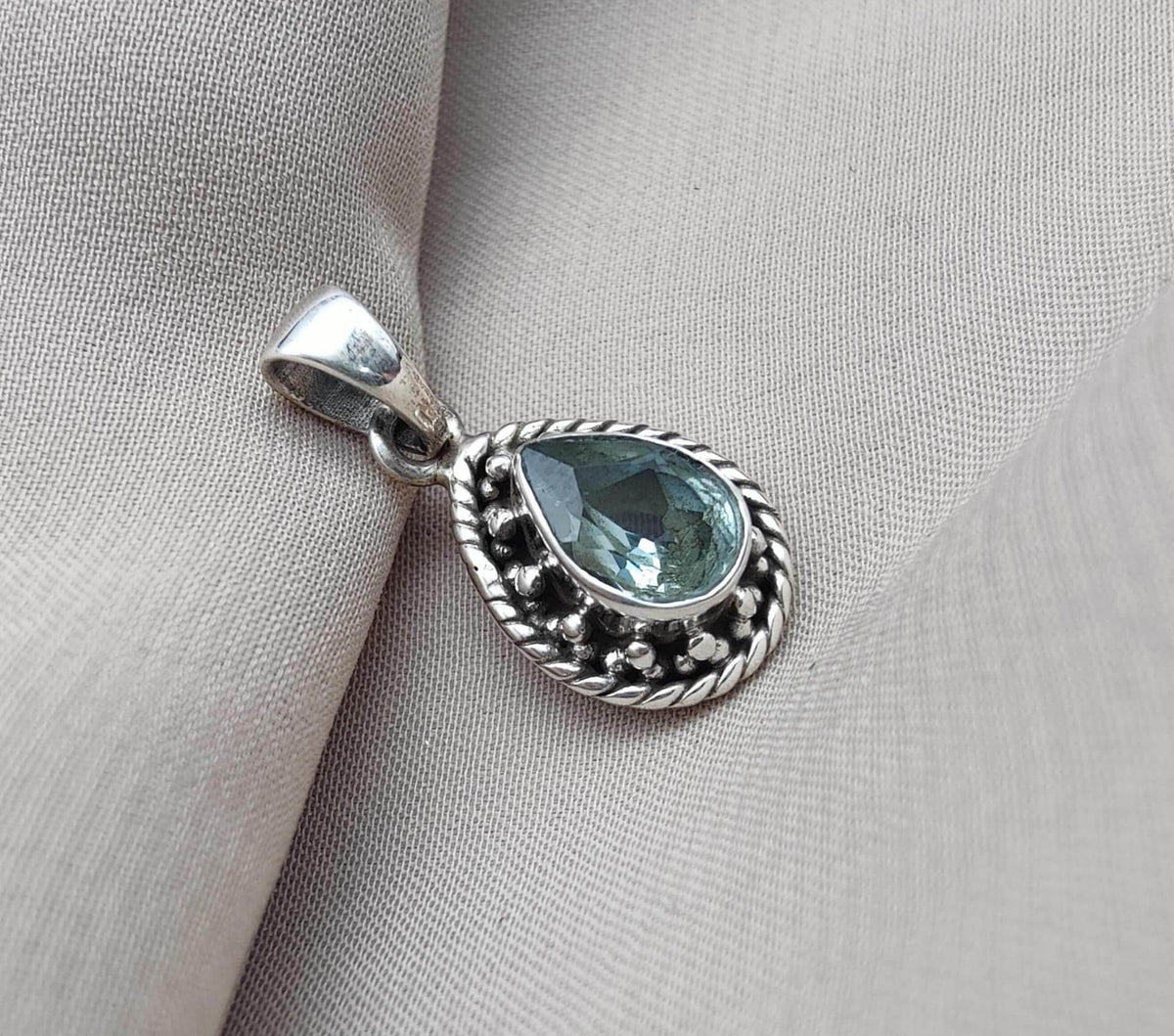 Sterling Silver Blue Topaz Pendant Necklace: December Birthstone Gift