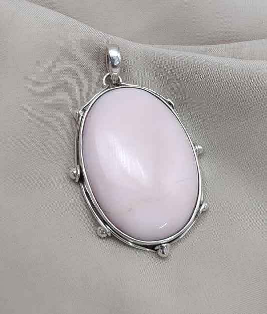 Natural Pink Opal 925 Sterling Silver Pendant: Handmade Oval Gemstone Necklace