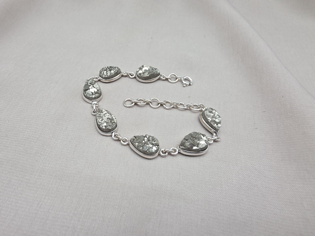 925 Sterling Silver Pyrite Druzy Bracelet Sparkling Gemstone Statement Jewelry Gift for Her