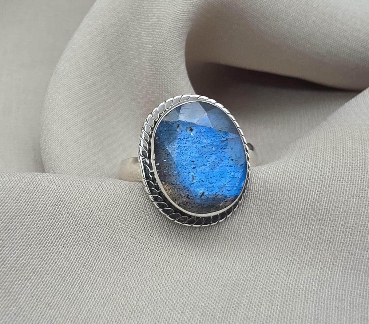 Labradorite Ring 925 Sterling Silver Blue Flash Gemstone Boho Statement Jewelry Gift For Her