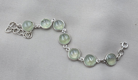 925 Sterling Silver Prehnite Cabochon Link Bracelet Handmade Gemstone Jewelry Gift for Her