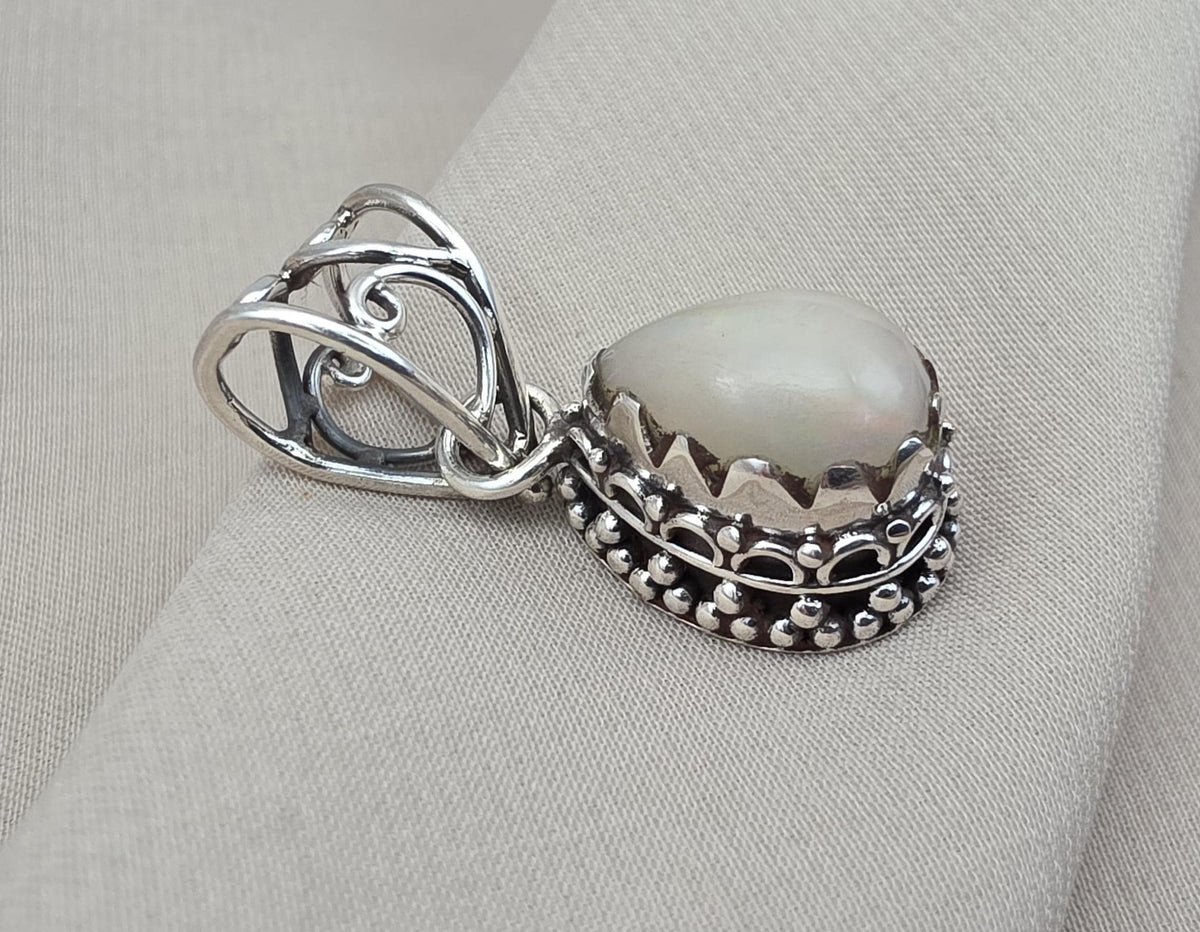 Ethiopian Opal Pear Pendant 925 Sterling Silver Handmade Cabochon Gemstone Jewelry October Birthstone