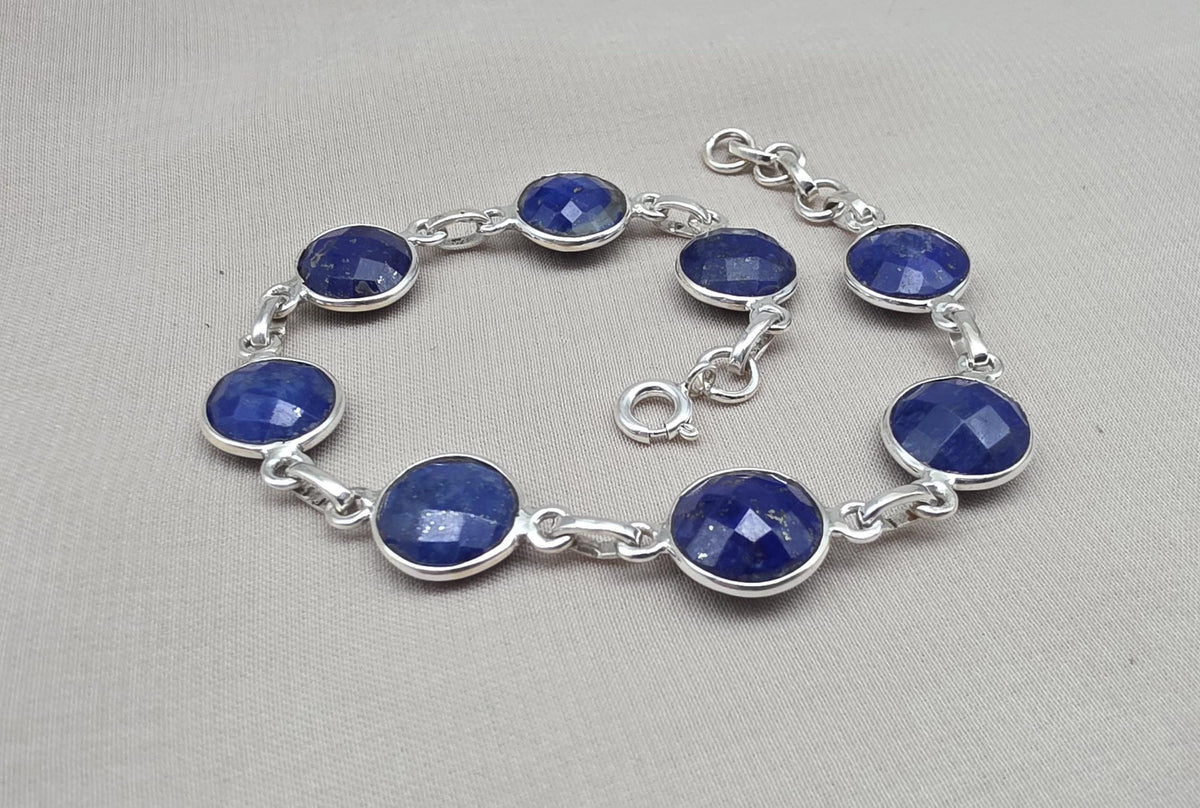 Natural Lapis Lazuli Bracelet 925 Sterling Silver December Birthstone