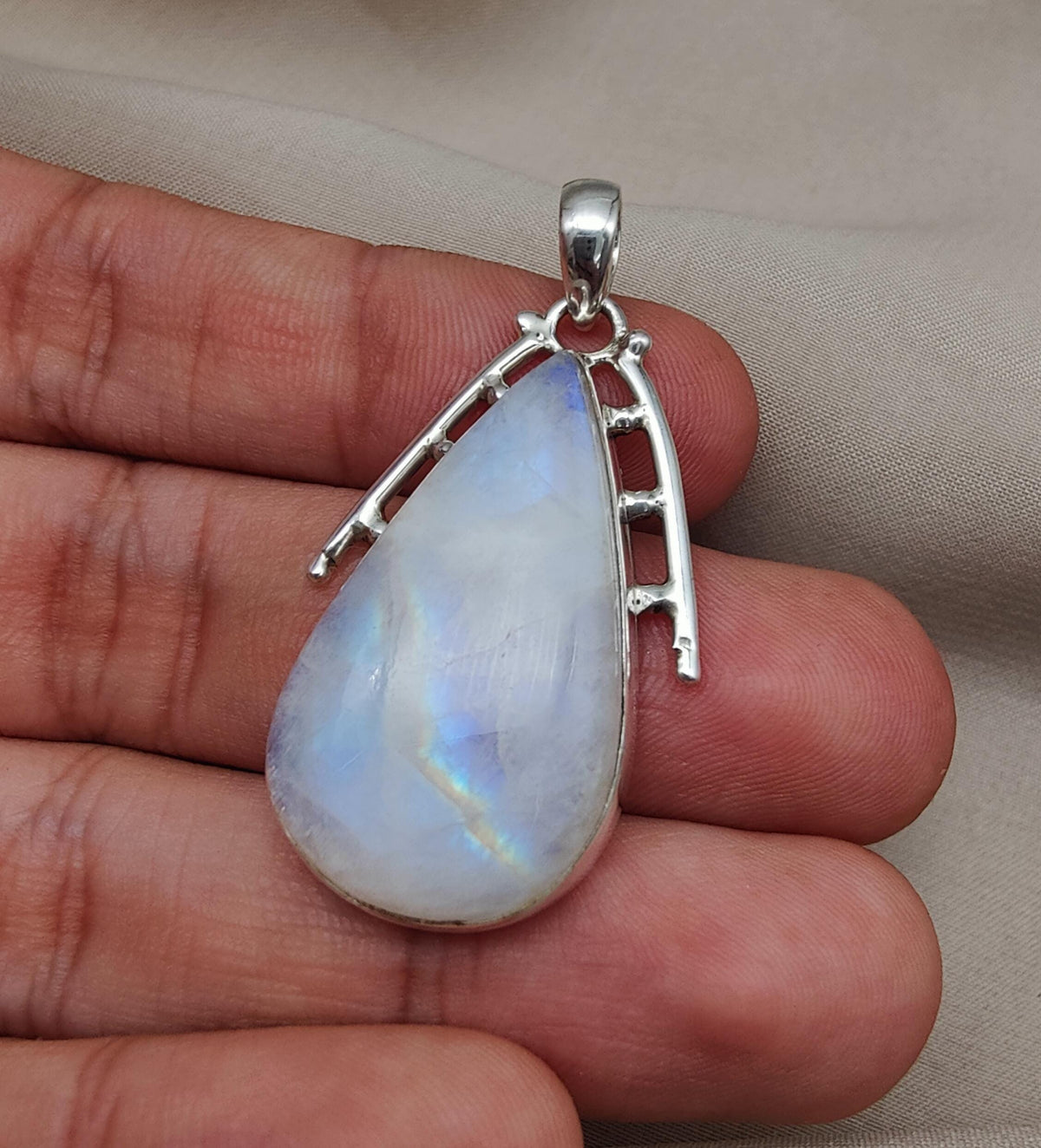 Rainbow Moonstone Pendant | 925 Sterling Silver Teardrop Necklace | June Birthstone | Intuition & Healing Crystal Jewelry