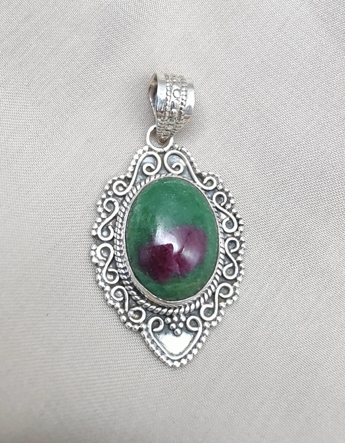 Ruby Zoisite 925 Sterling Silver Pendant: Handmade Chakra Healing Necklace