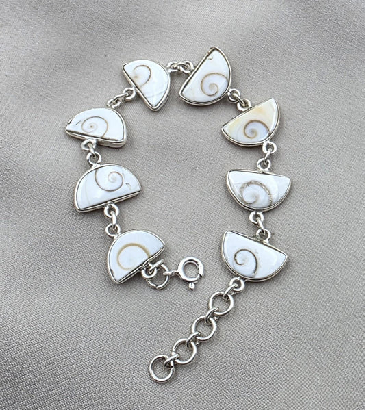 925 Sterling Silver Shiva Eye Shell Bracelet Link Bracelet Gemstone Jewelry Gift for Her