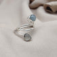 Aqua Milky Quartz 925 Sterling Silver Ring: Adjustable Open Wrap Design