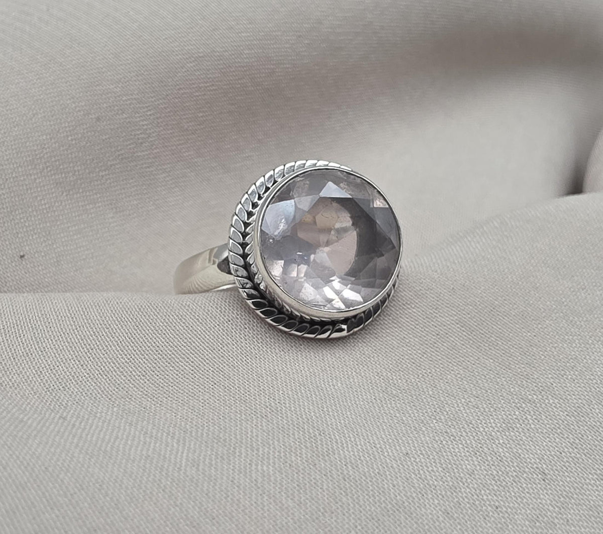 Handmade Crystal Quartz Sterling Silver Ring: April Birthstone Jewelry