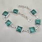 Malachite Bracelet 925 Sterling Silver Square Cabochon Link Bracelet Green Gemstone Handmade Jewelry Gift