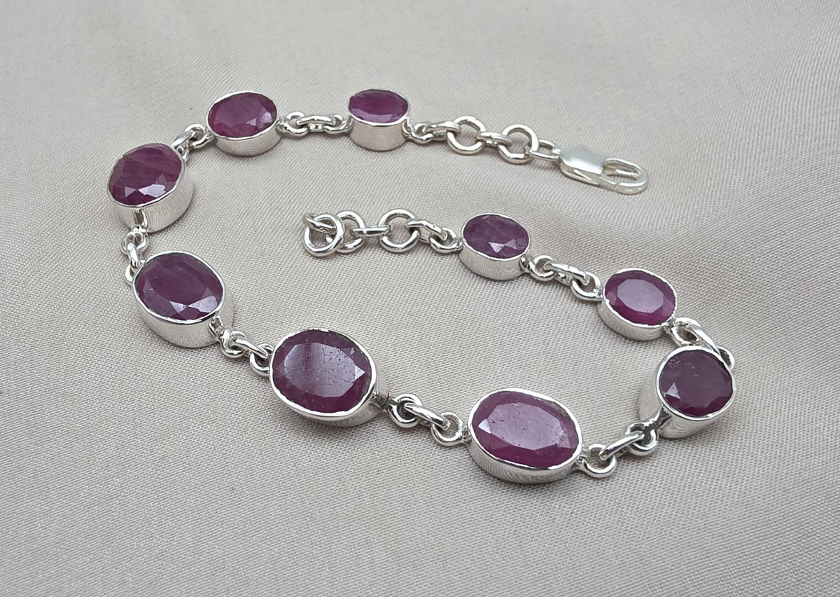Ruby Oval Link Bracelet 925 Sterling Silver Faceted Gemstone Handmade Red Gemstone Jewelry