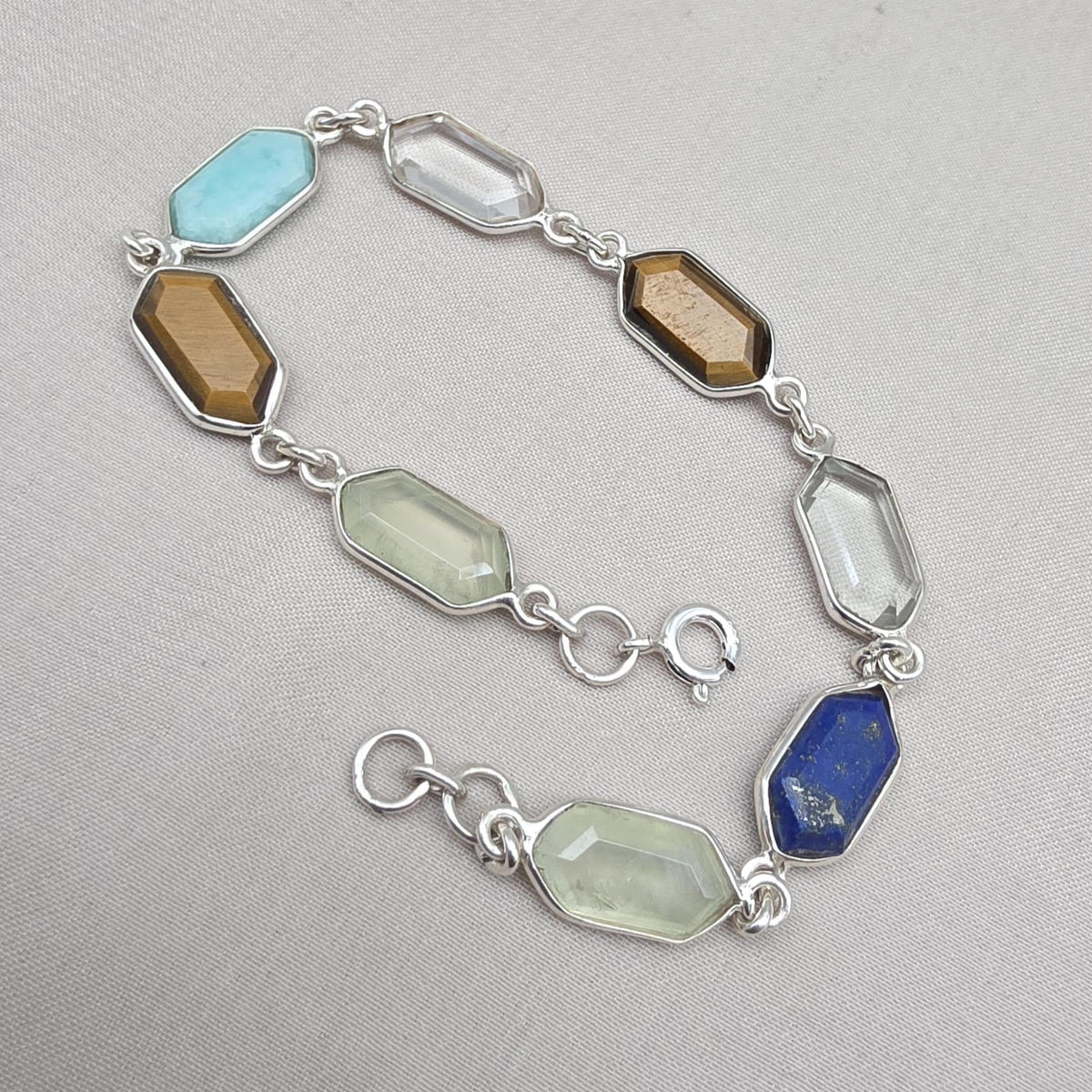 Multi Gemstone Bracelet 925 Silver Colorful Stone Jewelry Hexagon Gemstone Gift for Her