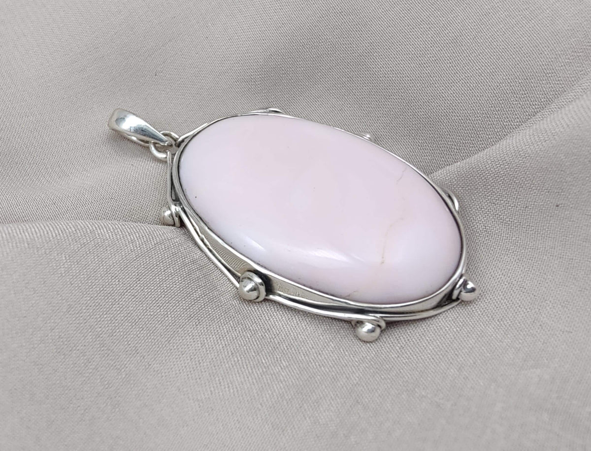 Natural Pink Opal 925 Sterling Silver Pendant: Handmade Oval Gemstone Necklace